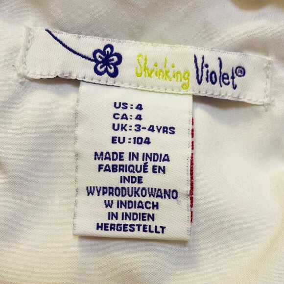 Shrinking Violet Girls White and Navy Blue Sleeveless Dress Size 4 w/ 3-D Flower - Picture 10 of 11
